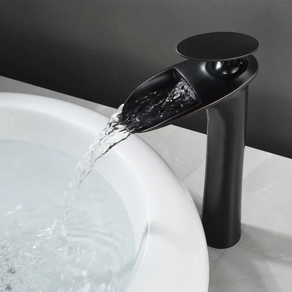 DecorBites black waterfall bathroom faucet mixer tap with matte finish and sleek modern design for basin faucets modern
