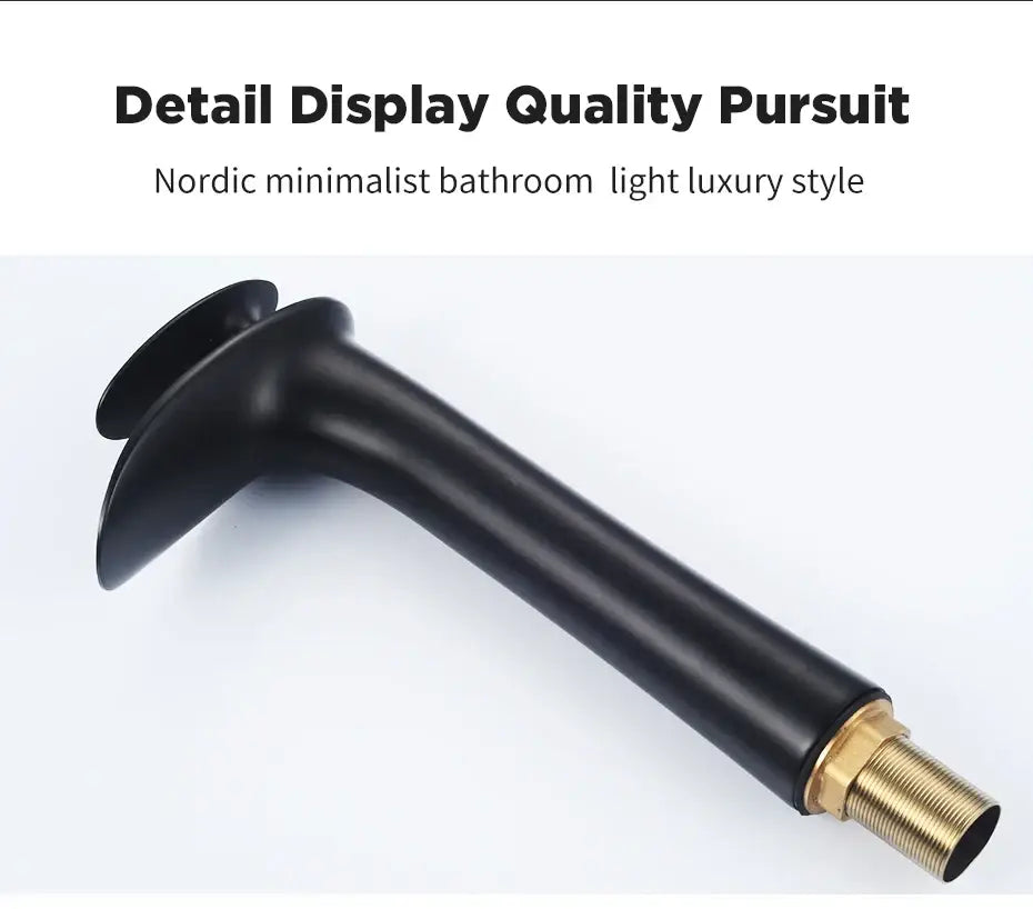 DecorBites black waterfall bathroom faucet mixer tap with black matte finish and brass threaded connection base basin faucets modern