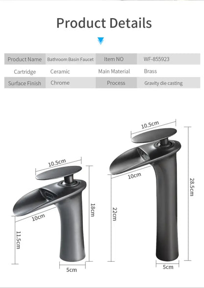 DecorBites™ black waterfall bathroom faucet mixer tap modern basin faucet with matte black chrome ceramic and brass construction