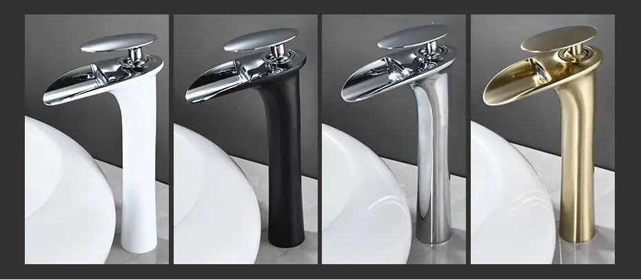 DecorBites black waterfall bathroom faucet mixer tap with sleek curved spout in modern basin faucets design