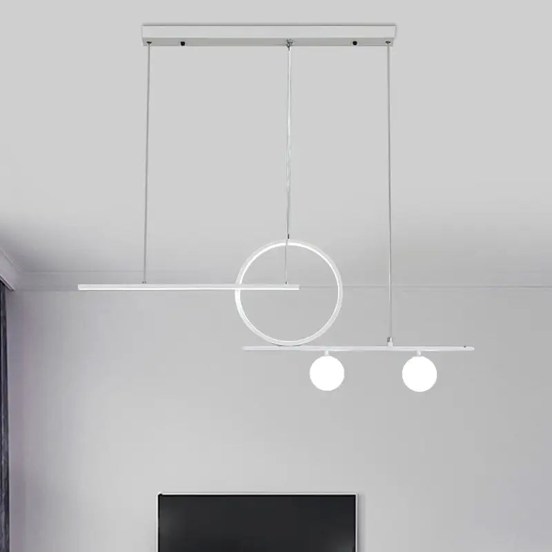 Modern white led suspension light with black metal circle design and spherical bulbs for dining room lighting