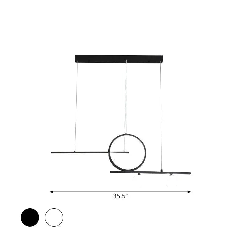 Modern black metal suspension light with circular and linear design elements for dining room by DecorBites™