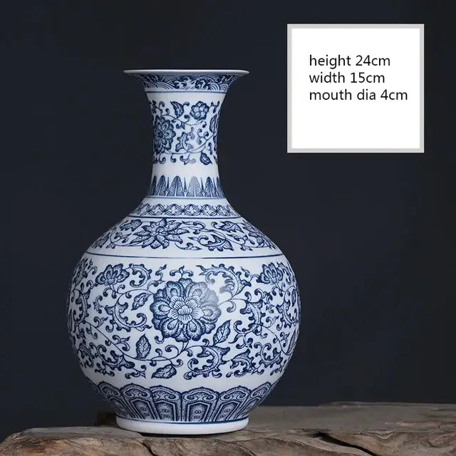 DecorBites™ blue and white ceramic vase with intricate floral patterns for elegant home decor