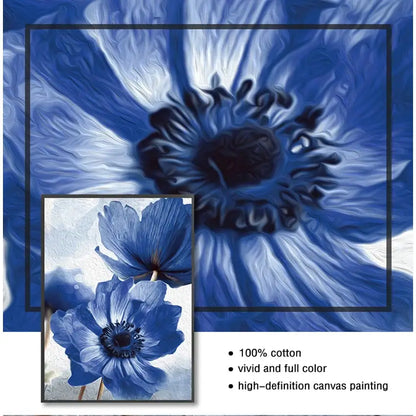 DecorBites™ blue flowers canvas painting features vibrant blue anemone on 100% cotton fabric for living room decor