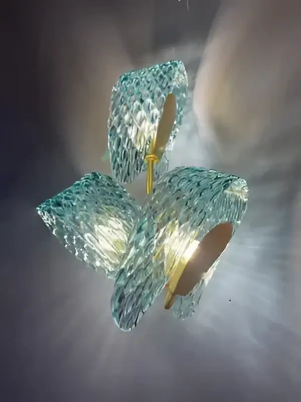 Decorbites™ blue glass led pendant lamps featuring a translucent teal textured glass design with gold-toned fixtures