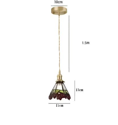 Decorbites blue glass pendant light with black lace features a vintage brass frame and intricate stained glass shade