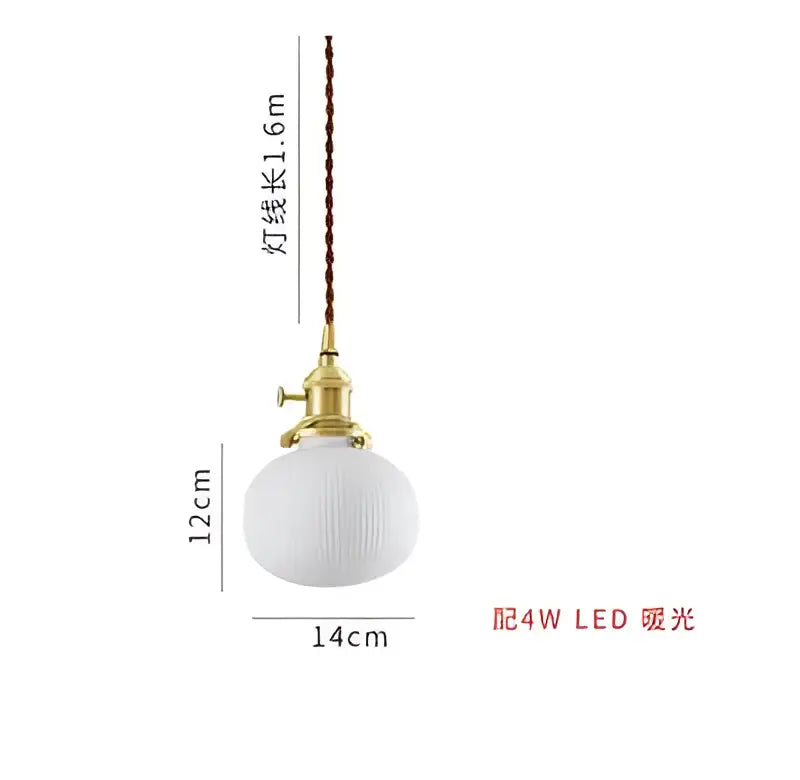 Vintage-style pendant light with white ribbed glass globe and brass fixture, complementing decorbites blue glass pendant lights