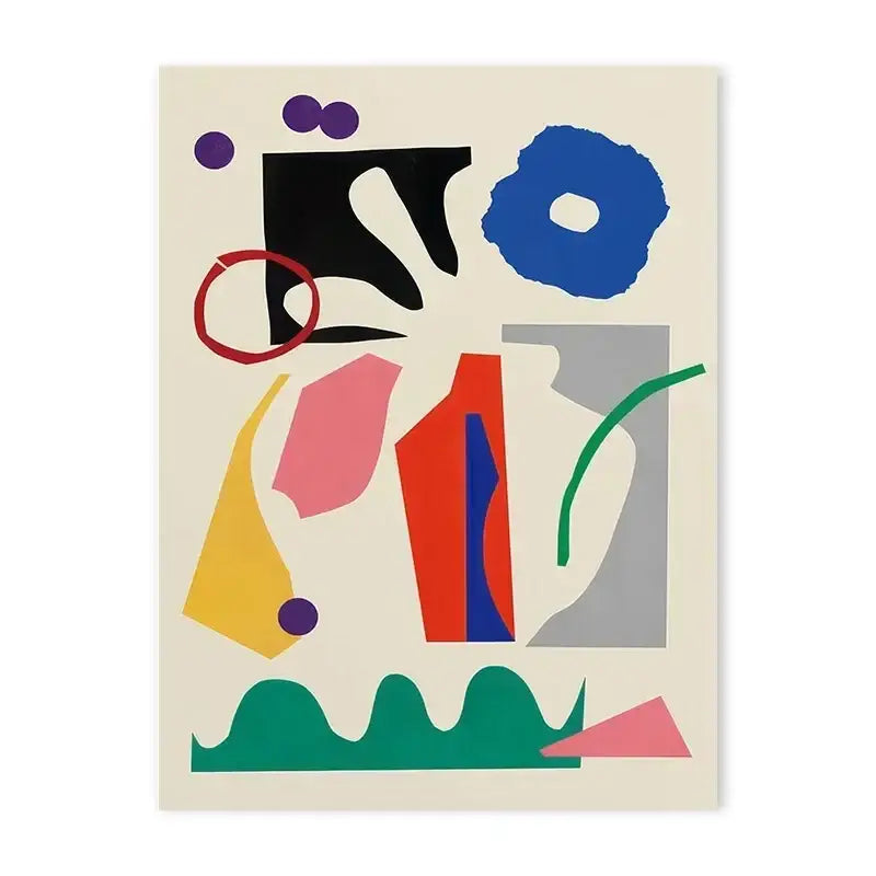 DecorBites™ blue wave japanese abstract print poster with bold geometric shapes and vibrant colors on cream background