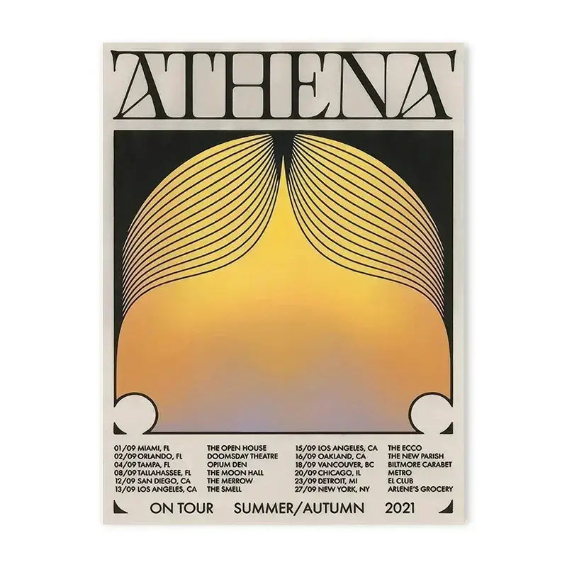 A sleek black and yellow abstract print poster featuring japanese abstract lines for decorbites™ summer tour design