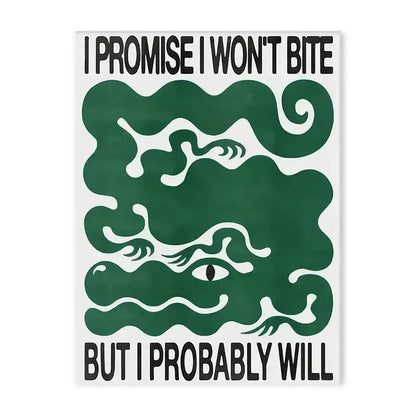 A white rectangular decorbites™ poster with bold black text and a stylized green snake in a japanese abstract print style