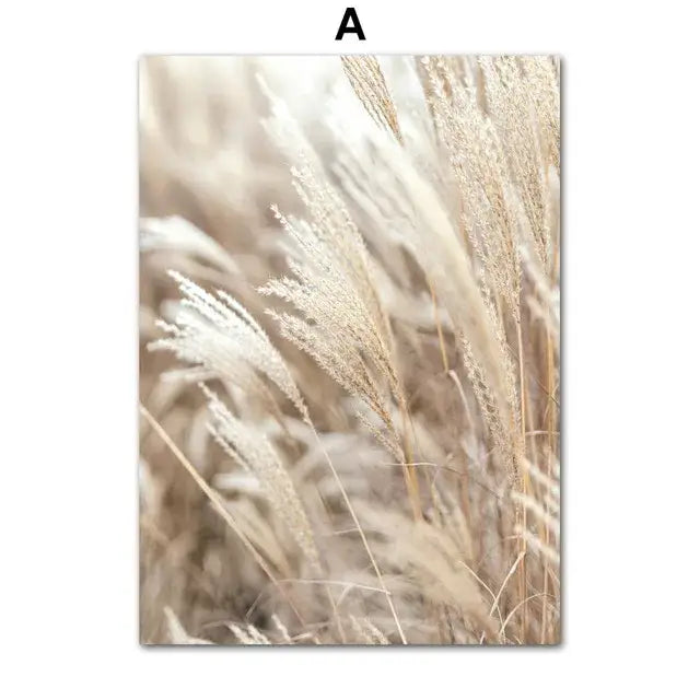 Decorbites™ bohemian beach landscape canvas wall art featuring beige flower grass print on a rectangular canvas