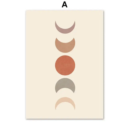 Decorbites™ bohemian wall art canvas painting featuring minimalist moon phases in earthy tones on cream background wall art canvas