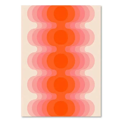 A decorbites™ boho art print featuring vertical concentric wavy circles in orange and pink for living room decor