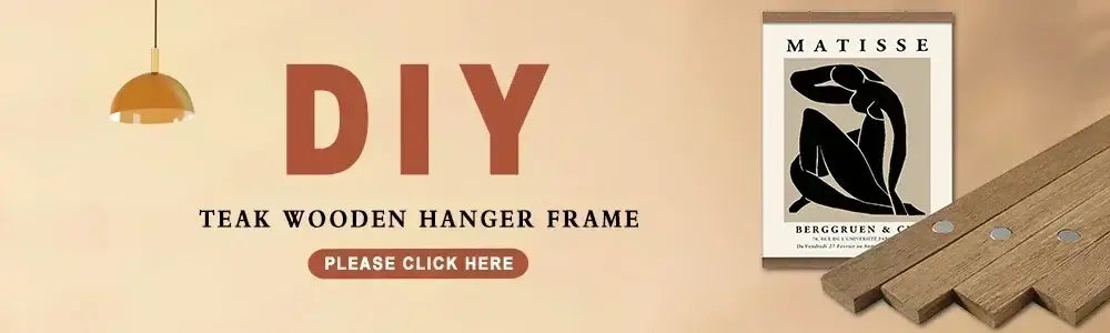 Teak wooden hanger frame with warm natural finish and minimalist design for decorbites boho floral modern canvas art set
