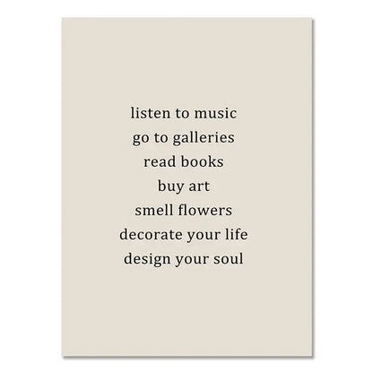 Beige rectangular canvas wall art by decorbites featuring black minimalist text with boho geometric line design