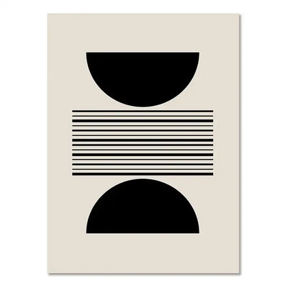 Decorbites™ boho geometric line canvas wall art featuring minimalist black semicircles and stripes on beige background
