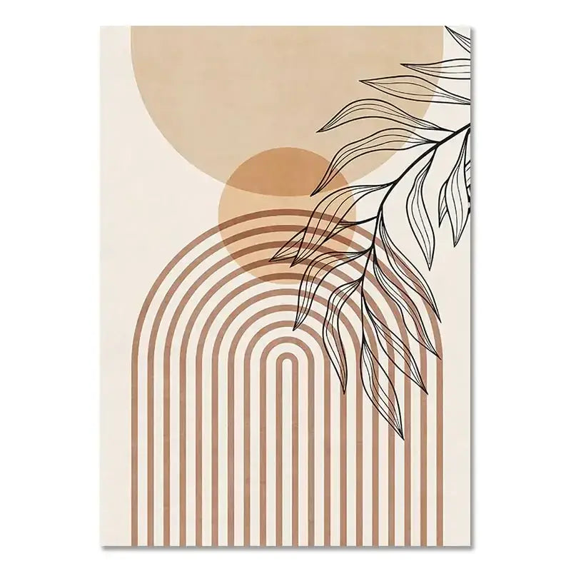 Beige and tan abstract canvas wall art with minimalist leaf outlines and curved lines in nordic minimalist boho light style