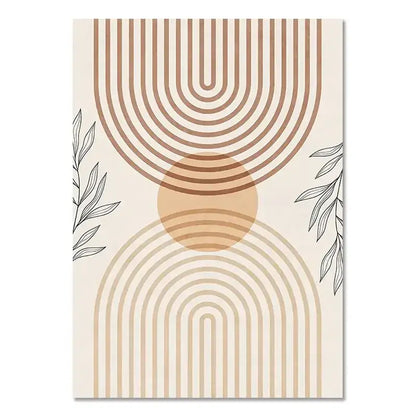 Decorbites™ boho light beige and tan abstract geometric canvas wall art with minimalist black leaves nordic minimalist style