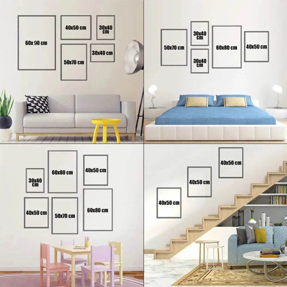 Set of minimalist white-framed boho light canvas wall art prints in various sizes for nordic minimalist decor