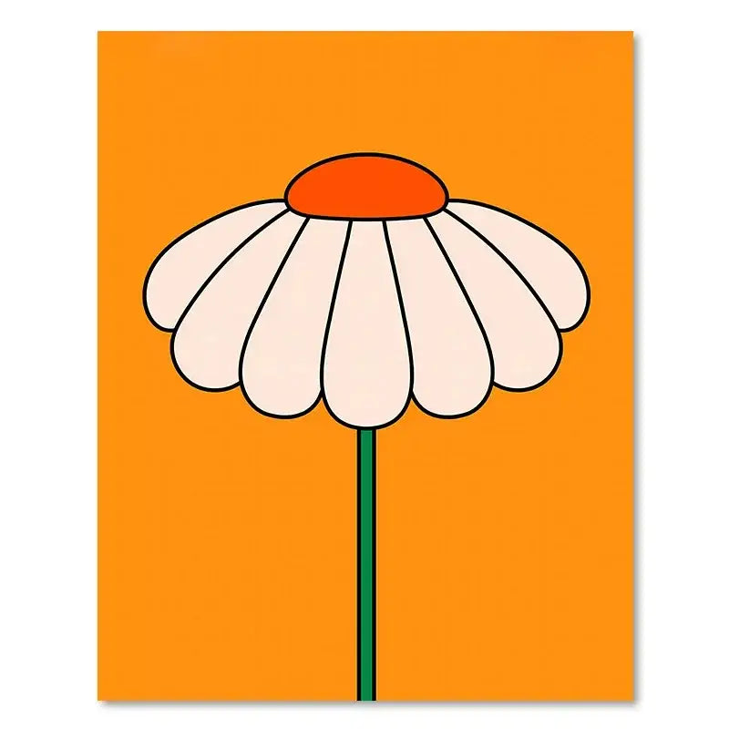 Decorbites™ boho sunset art print set featuring a stylized white daisy with orange center for living room decor