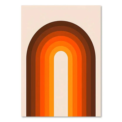 DecorBites boho sunset art prints featuring minimalist concentric arched bands in warm tones for living room decor