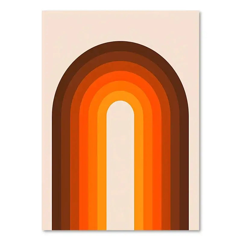 DecorBites™ boho sunset art prints featuring minimalist abstract concentric arches in warm brown orange and cream tones