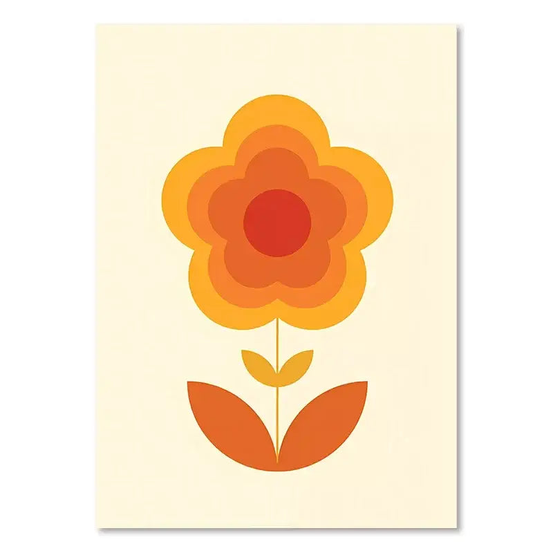 DecorBites™ boho sunset art prints featuring a stylized orange and red layered flower on cream background