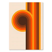 Decorbites™ boho sunset art prints featuring vibrant retro orange and brown circular swirls and vertical stripes wall decor
