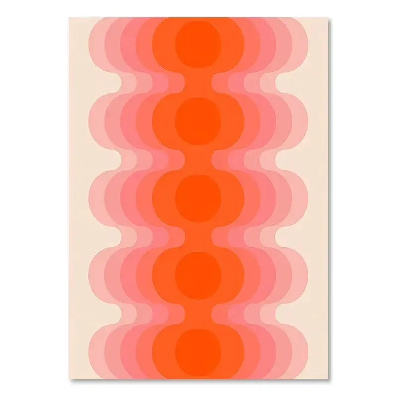 Decorbites™ boho sunset rainbow art prints canvas wall decor featuring concentric wavy circles in orange and pink tones