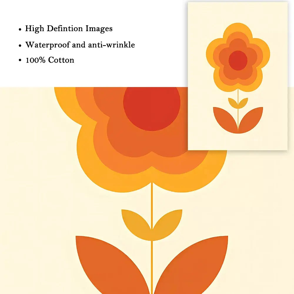 Decorbites™ boho sunset rainbow art prints featuring vibrant orange and red layered flower print on cream cotton canvas