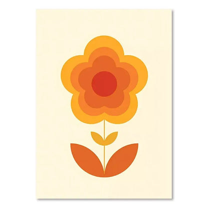 Decorbites™ boho sunset stripes art prints featuring a stylized orange and red layered flower on cream background