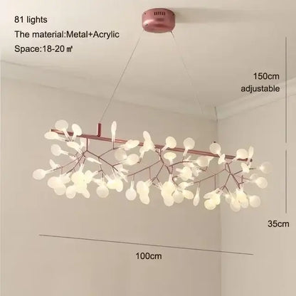 DecorBites™ branch design rose gold black pendant chandelier with 81 frosted acrylic leaf lights on metal frame