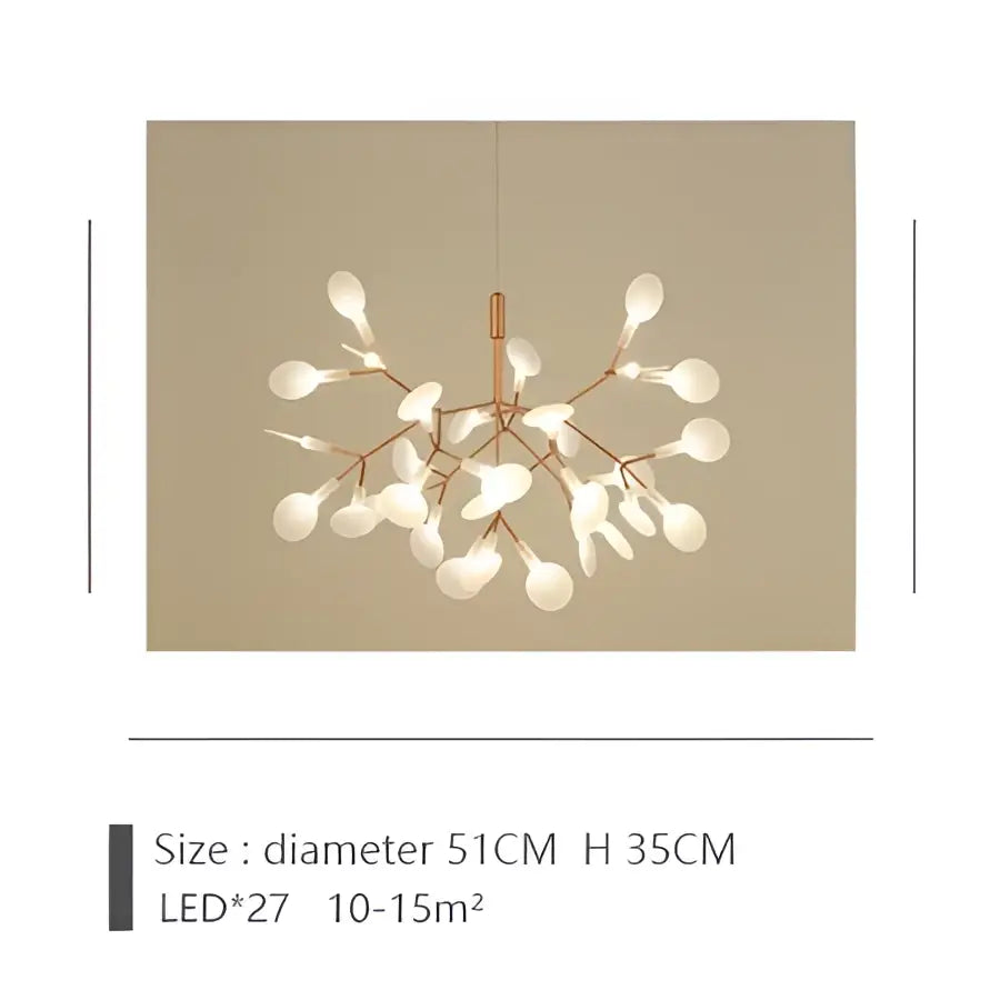A modern branch design nordic chandelier in rose gold black with 27 warm led lights by decorbites