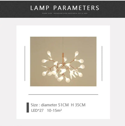 DecorBites branch design nordic chandelier with rose gold black frame and frosted glass lampshades in minimalist style