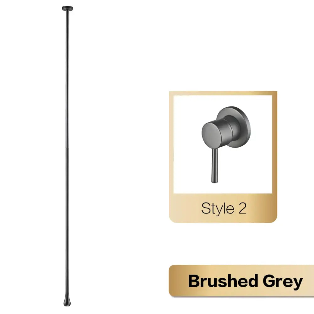 Brushed grey shower rod with matching wall-mounted single handle brass black faucet in DecorBites™ style 2 luxury design
