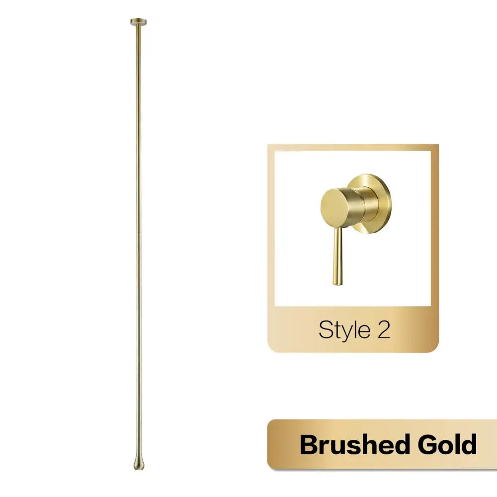 Brushed gold shower rod with matching wall-mounted brass black single handle faucet from decorbites luxury series