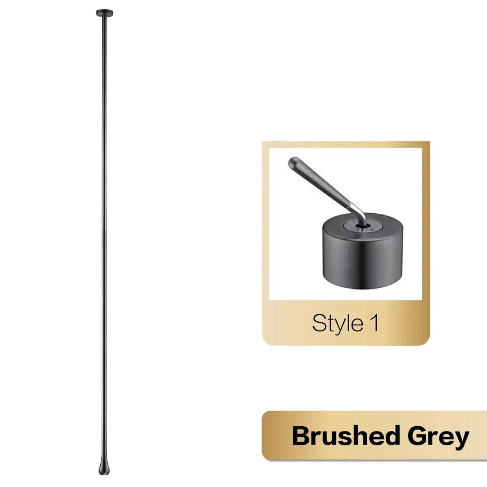 Brushed grey metallic telescopic pole with cylindrical base and handle for decorbites brass black single handle faucet