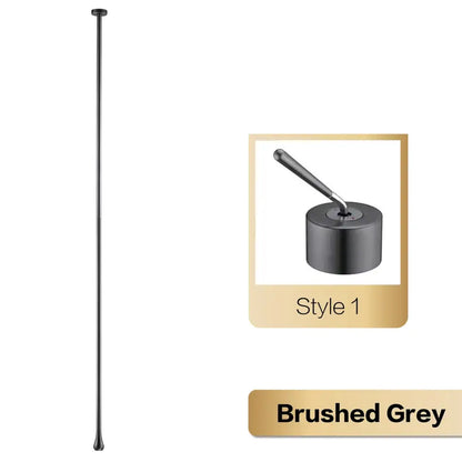 Brushed grey metallic telescopic pole with cylindrical base and handle for decorbites brass black single handle faucet