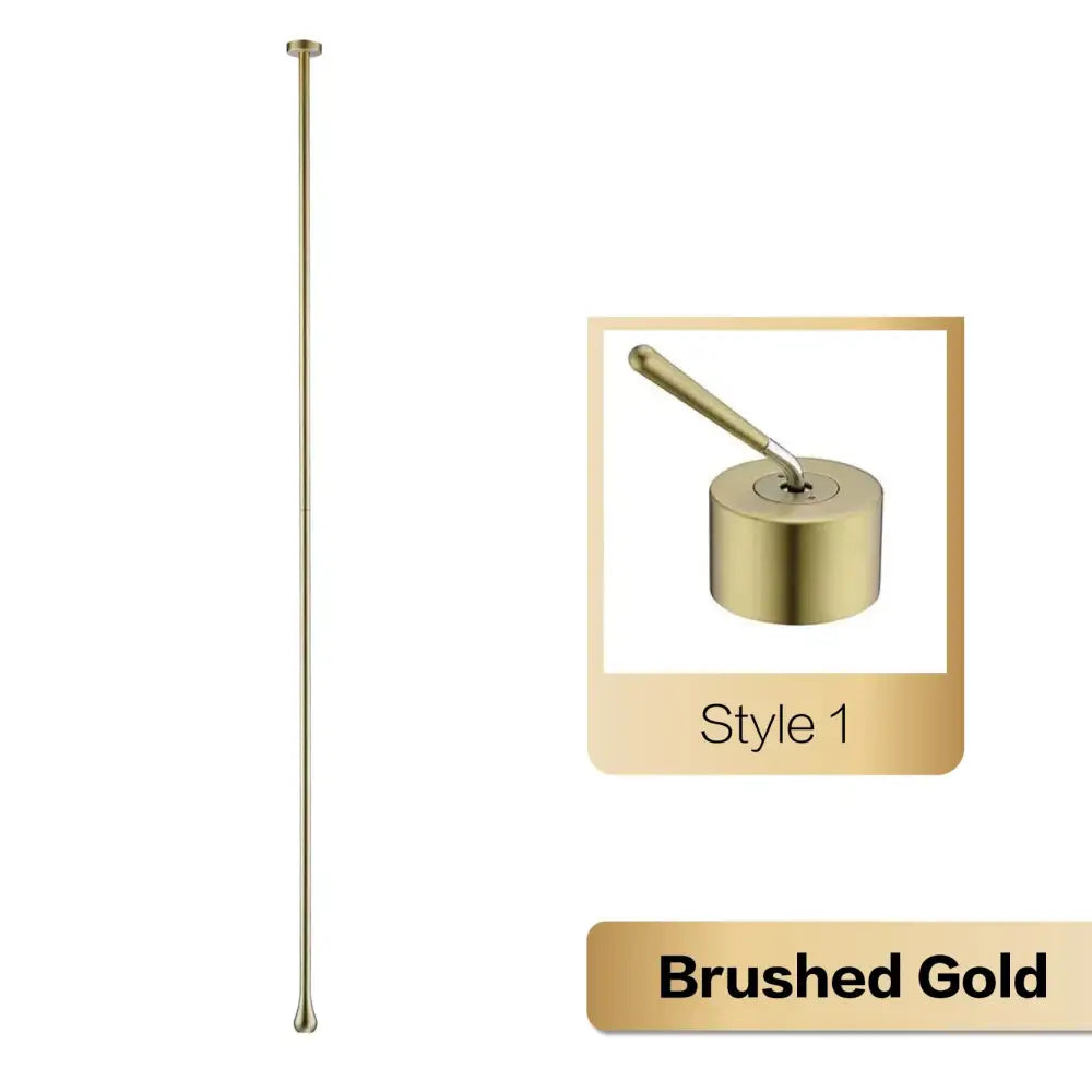 Brushed gold shower rod with integrated handle end cap paired with decorbites™ brass black single handle faucet