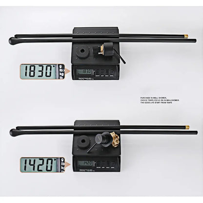 DecorBites brass black single handle luxury faucet with in-wall shower rod and gold ends on digital scale