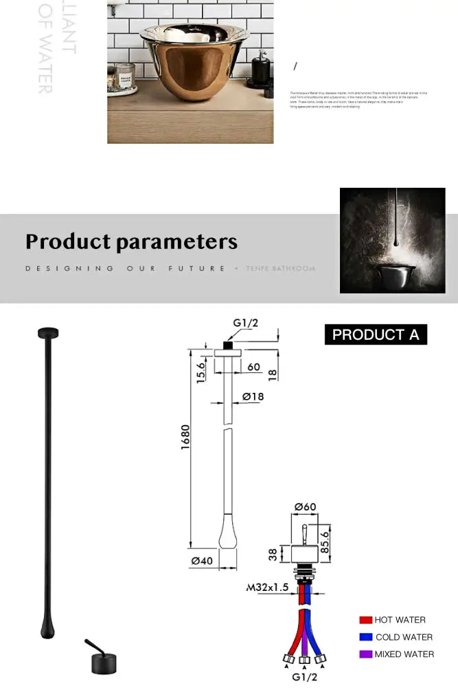 Decorbites™ brass black luxury bathroom faucet with single handle and black matte finish showerhead with three nozzles