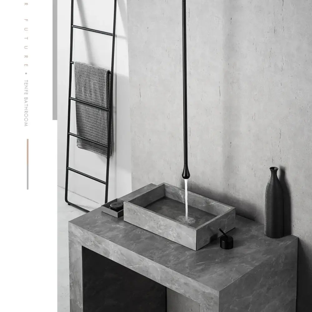 Modern rectangular concrete sink with decorbites™ brass black luxury single handle brass black faucet and soap dispenser