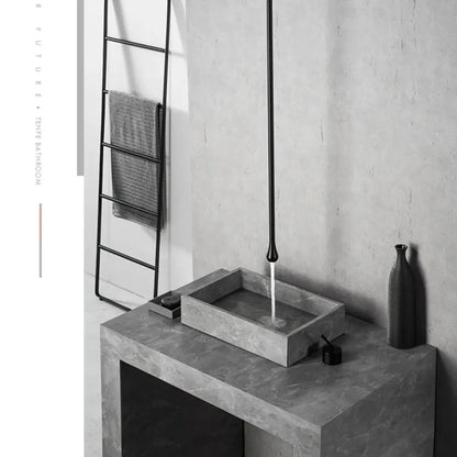 Modern rectangular concrete sink with decorbites™ brass black luxury single handle brass black faucet and soap dispenser