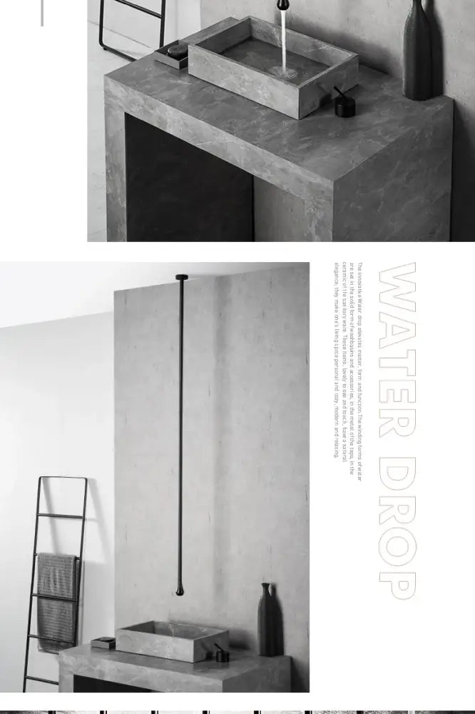 Modern concrete rectangular sink paired with decorbites™ brass black single handle luxury bathroom faucet and fixtures