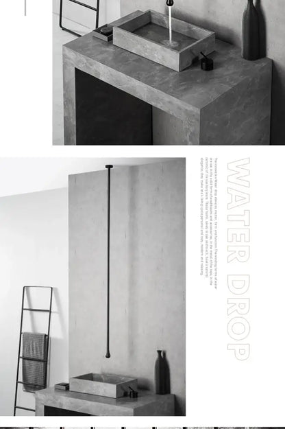 Modern concrete rectangular sink paired with decorbites™ brass black single handle luxury bathroom faucet and fixtures