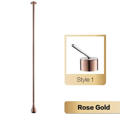 Rose gold metallic pole with sleek tapered design and rounded base for decorbites™ brass black single handle faucet