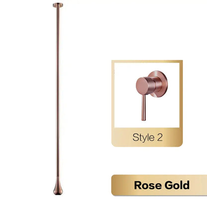 Rose gold shower rod with modern design paired with decorbites™ brass black single handle brass black faucet handle