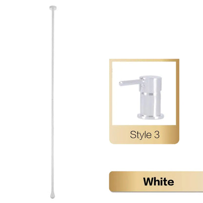 White slender shower rod with minimalist design paired with decorbites brass black single handle luxury faucet