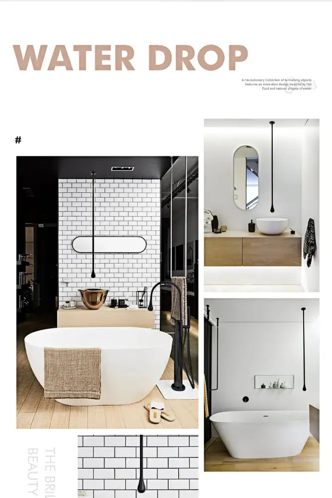 White freestanding bathtub with beige towel and DecorBites brass black single handle luxury bathroom faucet