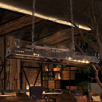Decorbites brass island pendant light with industrial metal finish rectangular design and exposed chain suspension